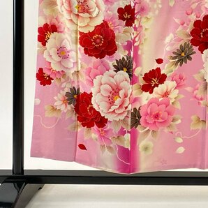 振袖 身丈154.5cm 裄丈62.5cm S 袷 キラキラ 牡丹 草花 刺繍 銀通し ピンク 正絹 美品 名品 【中古】の画像2