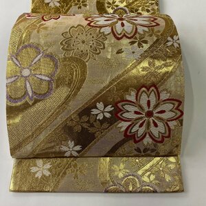 袋帯 美品 秀品 桜 梅 金糸 箔 金色 六通 正絹 【中古】