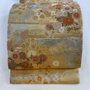 袋帯 秀品 菊 枝梅 箔 金糸 金色 六通 正絹 【中古】