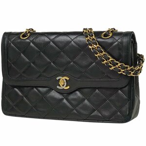 シャネル CHANEL パリ限定 マトラッセ Wフラップ チェーン ショルダーバッグ ココマーク レザー ブラック レディース 【中古】