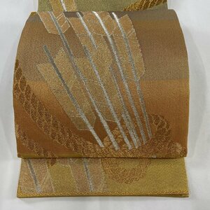  double-woven obi beautiful goods excellent article .. Muromachi source summer obi .... writing arrow gold silver thread . gold color all through silk [ used ]