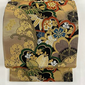 袋帯 美品 秀品 桜 松竹梅 金糸 箔 金色 六通 正絹 【中古】