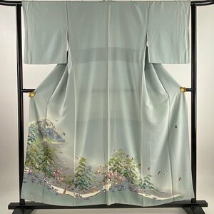 color tomesode length 156.5cm sleeve length 63.5cm S....... pine bamboo plum bird blue grey silk preeminence goods ...[ used ]