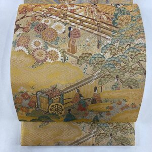 袋帯 美品 秀品 人物 松梅 金糸 箔 金色 全通 正絹 【中古】