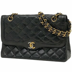 シャネル CHANEL パリ限定 マトラッセ Wフラップ チェーン ショルダーバッグ ココマーク レザー ブラック レディース 【中古】