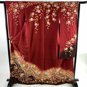 振袖 身丈167cm 裄丈63cm S 袷 翠山工房 落款 辻が花 金通し 赤 正絹 美品 逸品 【中古】