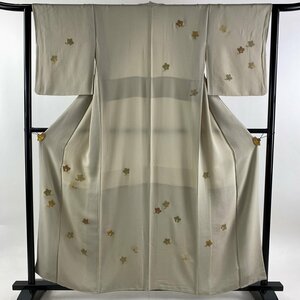 付下げ 身丈158.5cm 裄丈63cm S 袷 葉 金糸 金彩 ベージュ 正絹 優品 【中古】