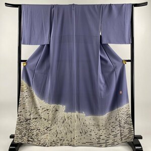 色留袖 身丈166.5cm 裄丈68cm L 袷 滝泰 落款 幾何学模様 金銀糸 絞り 青紫 正絹 名品 一つ紋 【中古】