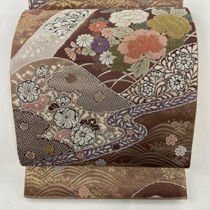 袋帯 美品 秀品 辻が花遠望 金糸 箔 薄小豆 六通 正絹 【中古】