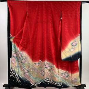 振袖 身丈161.5cm 裄丈67cm M 袷 落款 辻が花 銀通し ぼかし 赤 正絹 美品 名品 【中古】