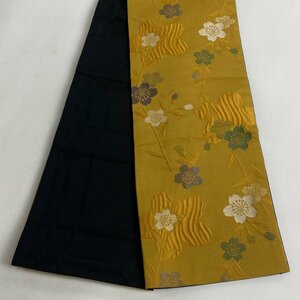 半幅帯 美品 優品 桜 山吹茶色 化繊 【中古】