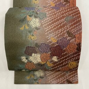 袋帯 美品 秀品 纈幡織 辻が花 箔 小豆色 六通 正絹 【中古】