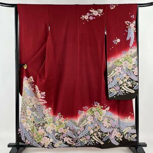 振袖 身丈158cm 裄丈65cm M 袷 辻が花柄 熨斗 金彩 ぼかし 赤 正絹 美品 名品 【中古】