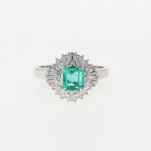  emerald te The Yinling g platinum ring mere diamond ring 13 number Pt900 emerald diamond lady's [ used ]