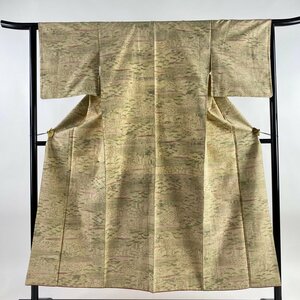 紬 身丈150cm 裄丈63.5cm S 袷 草花 ベージュ 正絹 優品 【中古】