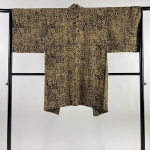 羽織 身丈102cm 裄丈65cm M 幾何学 黒 正絹 美品 逸品 【中古】