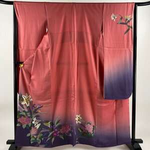 振袖 身丈162.5cm 裄丈65cm M 袷 二代目清次郎 落款 紫陽花 百合 金通し ぼかし ピンク 正絹 美品 名品 【中古】