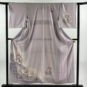 付下げ 身丈155cm 裄丈63cm S 袷 草花 霞 金彩 ぼかし 薄紫 正絹 秀品 【中古】