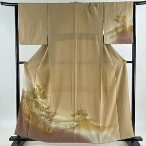 訪問着 身丈158cm 裄丈64cm M 袷 菊 霞 金銀彩 ぼかし 薄茶色 正絹 秀品 【中古】