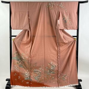 訪問着 身丈176cm 裄丈64.5cm 仮絵羽 御所車 草花 金彩 ぼかし ピンク 正絹 美品 秀品 【中古】