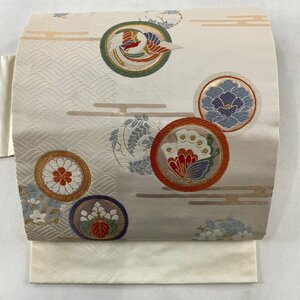 名古屋帯 優品 鎌倉文 ヱ霞 唐織 箔 クリーム 正絹 【中古】