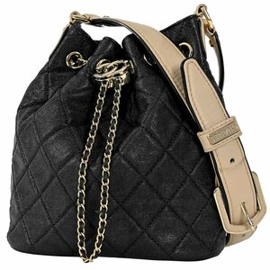 シャネル CHANEL ココマーク ショルダーバッグ 巾着型 ロゴ マトラッセ バイカラー ショルダーバッグ レザー ブラック レディース 【中古】