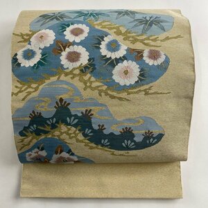 名古屋帯 美品 秀品 八寸名古屋帯 笠松 菊 金糸 ベージュ 正絹 【中古】