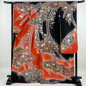  long-sleeved kimono length 172cm sleeve length 66cm M.. mountain atelier .... flower . writing dyeing dividing bokashi . color silk beautiful goods excellent article [ used ]