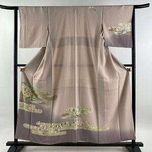 訪問着 身丈155cm 裄丈63.5cm S 袷 草花 ヱ霞 禁止金彩 薄ピンク 正絹 美品 秀品 一つ紋 【中古】