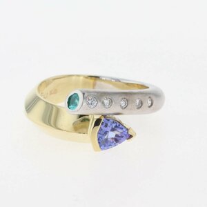 Tanza Night Design Ring YG желтое золото кольцо Dier Diamond № 13 K18 Tanzanite Tourmaline Ladies [Используется]