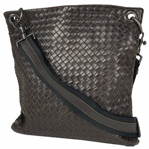 ボッテガヴェネタ BOTTEGAVENETA イントレチャート ショルダーバッグ 編み込み メッシュ レザー ブラウン 161623 メンズ 【中古】