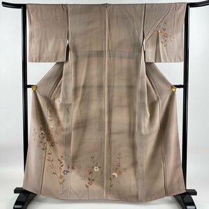 付下げ 身丈163cm 裄丈65cm M 袷 草花 ぼかし 薄小豆 正絹 優品 【中古】