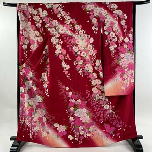 振袖 身丈166.5cm 裄丈67cm M 袷 桜 牡丹 金彩 ラメ 赤 正絹 名品 【中古】