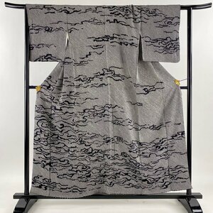 訪問着 身丈155cm 裄丈63cm S 袷 霞 総絞り 黒 正絹 美品 名品 【中古】