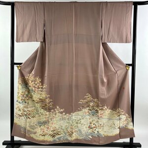 色留袖 身丈155cm 裄丈63cm S 袷 落款 風景 松竹梅 ぼかし 薄紫 正絹 優品 【中古】