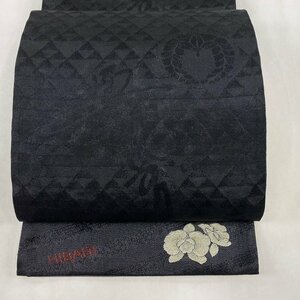 袋帯 美品 逸品 落款 夏帯 リバーシブル 美空ひばり 鱗 地紋 黒 全通 正絹 【中古】