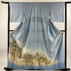 色留袖 身丈160cm 裄丈62cm S 袷 北山風情 箔 水色 正絹 優品 一つ紋 【中古】