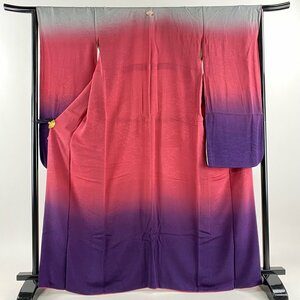  long-sleeved kimono length 165.5cm sleeve length 66cm M. ground . dyeing dividing crepe-de-chine . pink silk preeminence goods one .[ used ]
