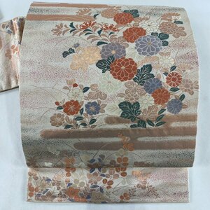 名古屋帯 美品 優品 草花 ヱ霞 箔 クリーム 正絹 【中古】