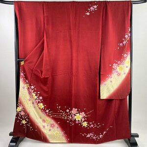 振袖 身丈165.5cm 裄丈69cm L 袷 桜 花びら 金彩 ぼかし 赤 正絹 名品 【中古】