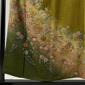 付下げ 身丈155.5cm 裄丈62cm S 袷 辻が花 銀通し ぼかし 山吹茶色 正絹 美品 名品 【中古】の画像2