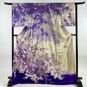 訪問着 身丈172cm 裄丈64cm M 袷 花器 牡丹 銀彩 紫 正絹 美品 優品 【中古】