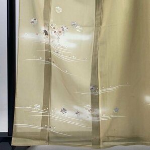 訪問着 身丈163cm 裄丈66cm M 薄物 絽 雪輪 草花 ぼかし ベージュ 正絹 秀品 【中古】の画像2