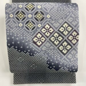 袋帯 美品 名品 花菱 七宝文 銀糸 ぼかし 黒灰 お太鼓柄 正絹 【中古】