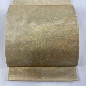 袋帯 逸品 和田光正 落款 建物 松 金彩 箔 金色 お太鼓柄 正絹 【中古】