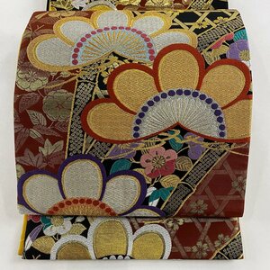 袋帯 秀品 彩華錦 キラキラ 松竹梅 草花 唐織 箔 黒 六通 正絹 【中古】