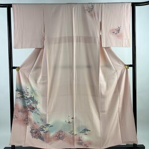 付下げ 身丈157cm 裄丈62.5cm S 袷 家屋 松竹梅 ぼかし 薄ピンク 正絹 優品 【中古】