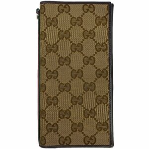 グッチ GUCCI GG柄 二つ折り 長財布 シェリーライン ウェブ キャンバス ブラウン 135590 レディース 【中古】