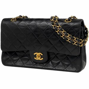 シャネル CHANEL マトラッセ Wフラップ チェーン ショルダーバッグ ココマーク レザー ブラック A01112 レディース 【中古】