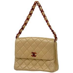 【在庫一掃】 シャネル CHANEL ココマーク プラチェーン ショルダーバッグ マトラッセ ハンドバッグ レザー ベージュ 【中古】